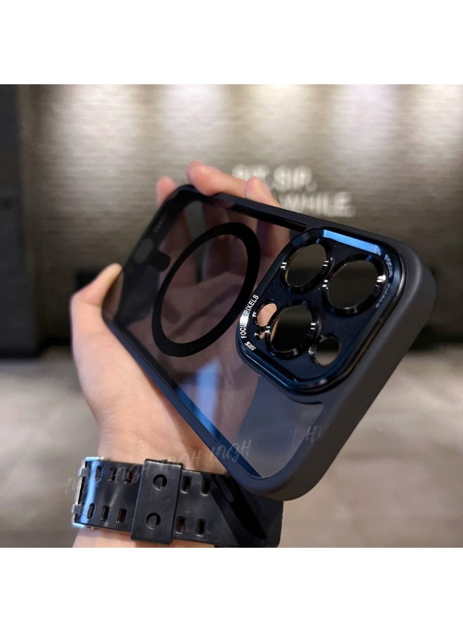 حالة iPhone 17 Pro Max شفافة مع حافة معدنية، وقوة مغناطيسية MagSafe، تصميم رفيع مقاوم للصدمات وأنيق - Image 1